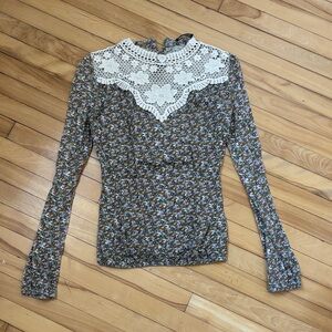 Zara Multicolor Floral Blouse with White Lace